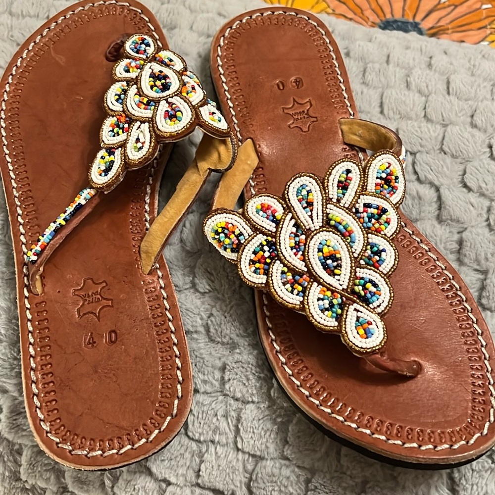 Beaded handmade sandals. Multi colored
